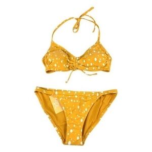 Kona Sol 2-Piece Yellow Dot Bikini Hipster Swimsuit Set Women's XL (16-18)